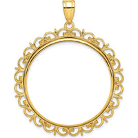 14K Yellow Gold Polished Fancy Coin Bezel Pendant for 1 oz. American Eagle Coin by Numis Coin Jewelry
