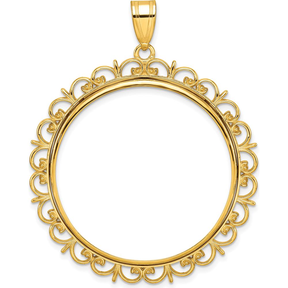 14K Yellow Gold Polished Fancy Coin Bezel Pendant for 1 oz. American Eagle Coin by Numis Coin Jewelry