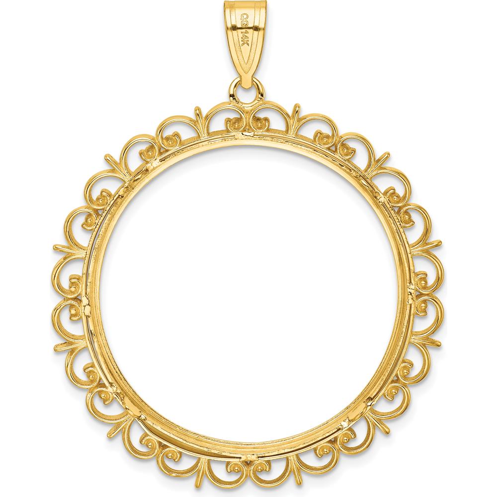 14K Yellow Gold Polished Fancy Coin Bezel Pendant for 1 oz. American Eagle Coin by Numis Coin Jewelry