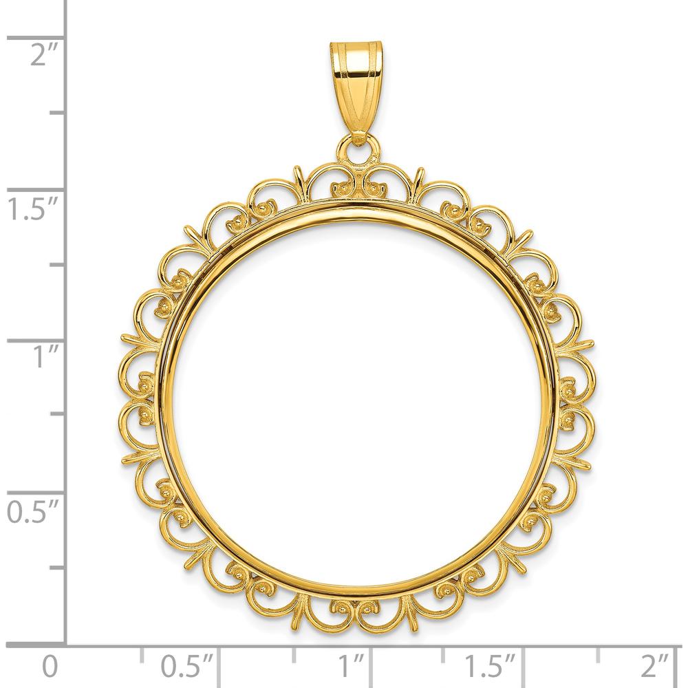 14K Yellow Gold Polished Fancy Coin Bezel Pendant for 1 oz. American Eagle Coin by Numis Coin Jewelry