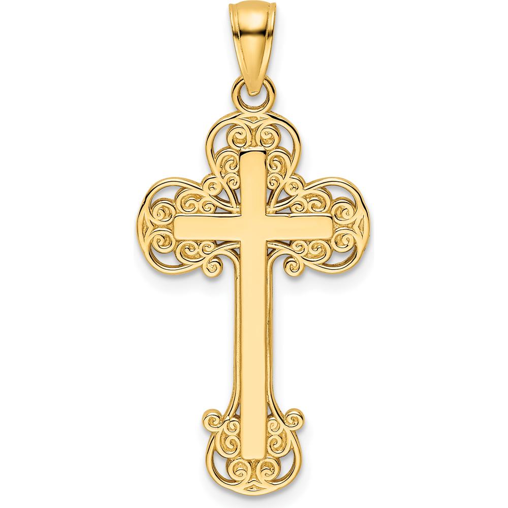 14K Yellow Gold Polished Fancy Cross Pendant - 36mm Length by Oro Pregiato