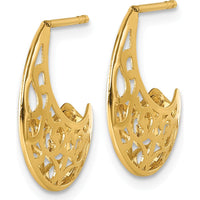 14K Yellow Gold Polished Fancy Cut Out Design J-Hoop Earrings by 0