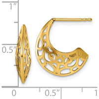 14K Yellow Gold Polished Fancy Cut Out Design J-Hoop Earrings by 0