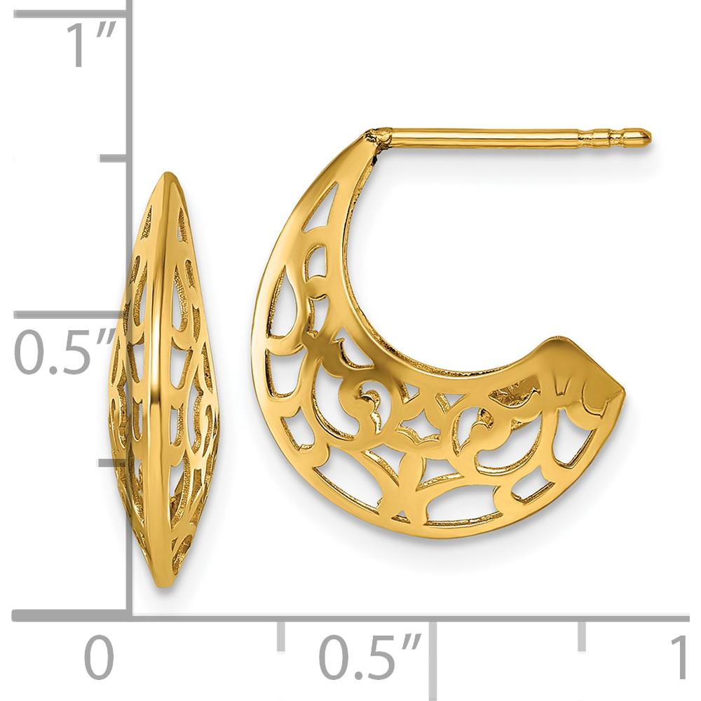 14K Yellow Gold Polished Fancy Cut Out Design J-Hoop Earrings by 0