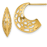 14K Yellow Gold Polished Fancy Cut Out Design Post J-Hoop Earrings by 0