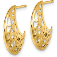 14K Yellow Gold Polished Fancy Cut Out Design Post J-Hoop Earrings by 0
