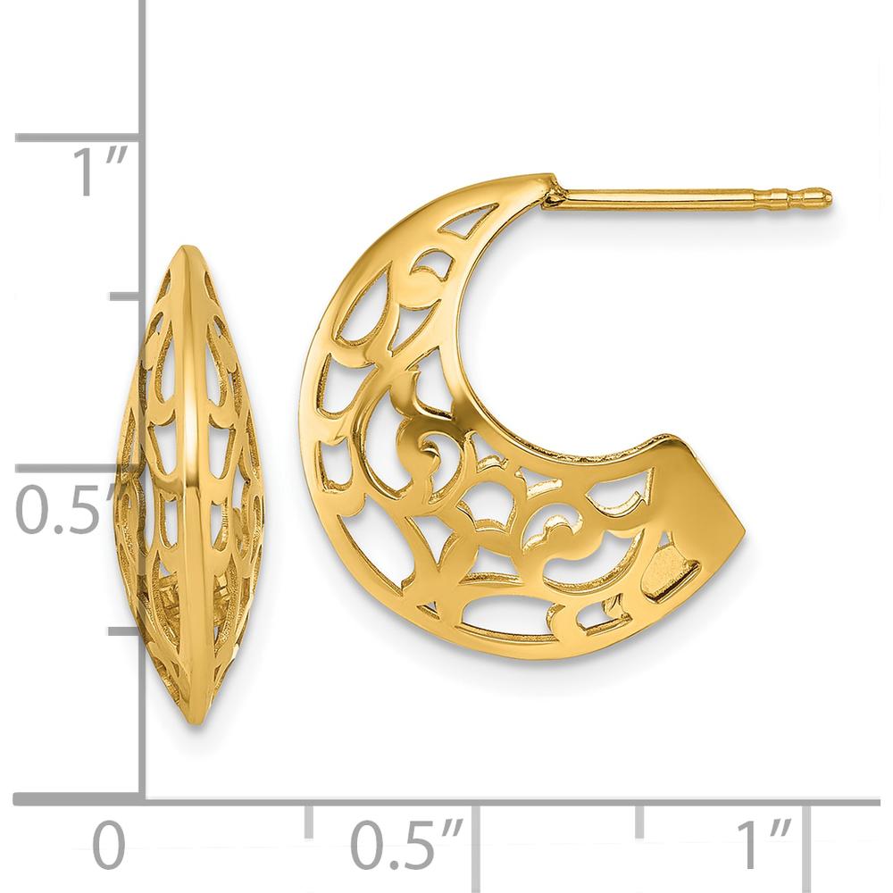 14K Yellow Gold Polished Fancy Cut Out Design Post J-Hoop Earrings by 0