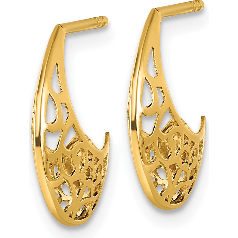 14K Yellow Gold Polished Fancy Cut-Out J-Hoop Earrings - 15mm Length, 13.9mm Width by 0