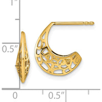 14K Yellow Gold Polished Fancy Cut-Out J-Hoop Earrings - 15mm Length, 13.9mm Width by 0