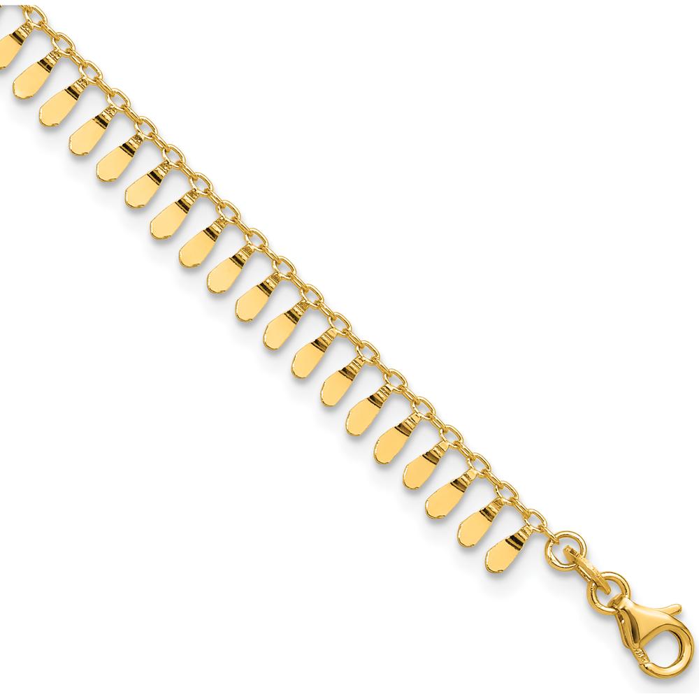 14K Yellow Gold Polished Fancy Dangle Anklet with 1" Extender - Adjustable 10" Length