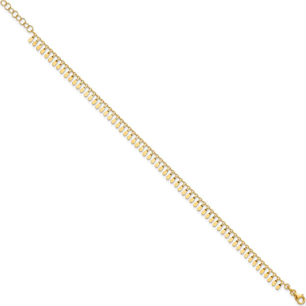 14K Yellow Gold Polished Fancy Dangle Anklet with 1" Extender - Adjustable 10" Length