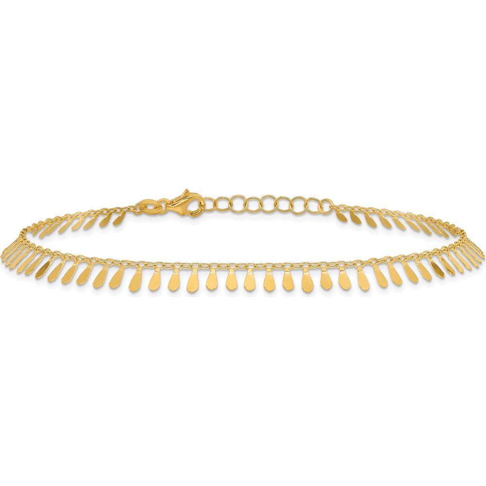 14K Yellow Gold Polished Fancy Dangle Anklet with 1" Extender - Adjustable 10" Length