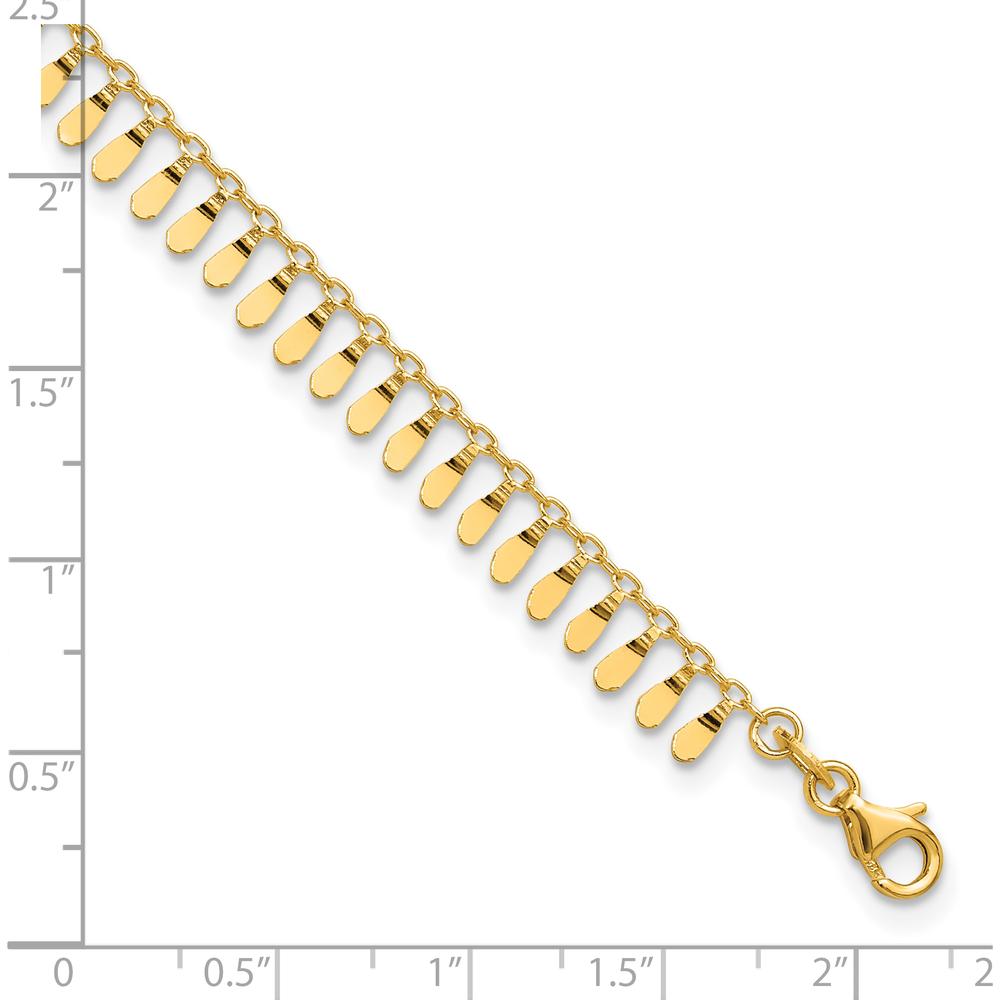 14K Yellow Gold Polished Fancy Dangle Anklet with 1" Extender - Adjustable 10" Length