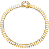 14K Yellow Gold Polished Fancy Dangle Anklet with 1" Extender - Adjustable 10" Length