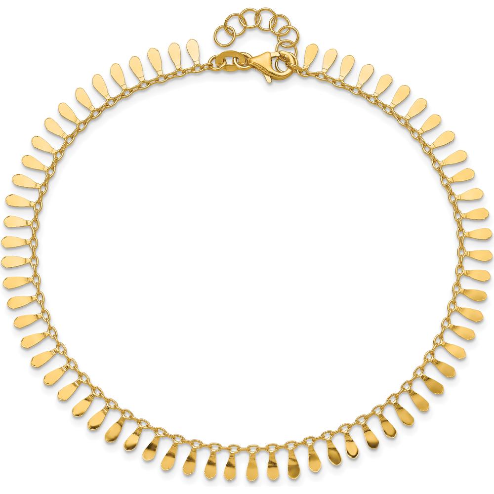 14K Yellow Gold Polished Fancy Dangle Anklet with 1" Extender - Adjustable 10" Length