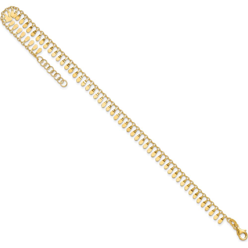 14K Yellow Gold Polished Fancy Dangle Anklet with 1" Extender - Adjustable 10" Length