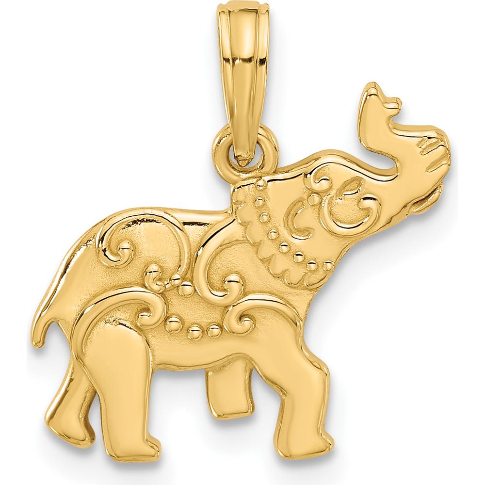 14K Yellow Gold Polished Fancy Decorated Elephant Charm - 19.5mm Length by Oro Pregiato