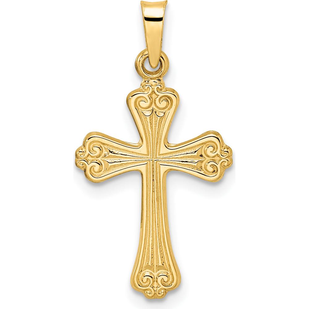 14K Yellow Gold Polished Fancy Design Cross Pendant 25.44mm Length by Oro Pregiato