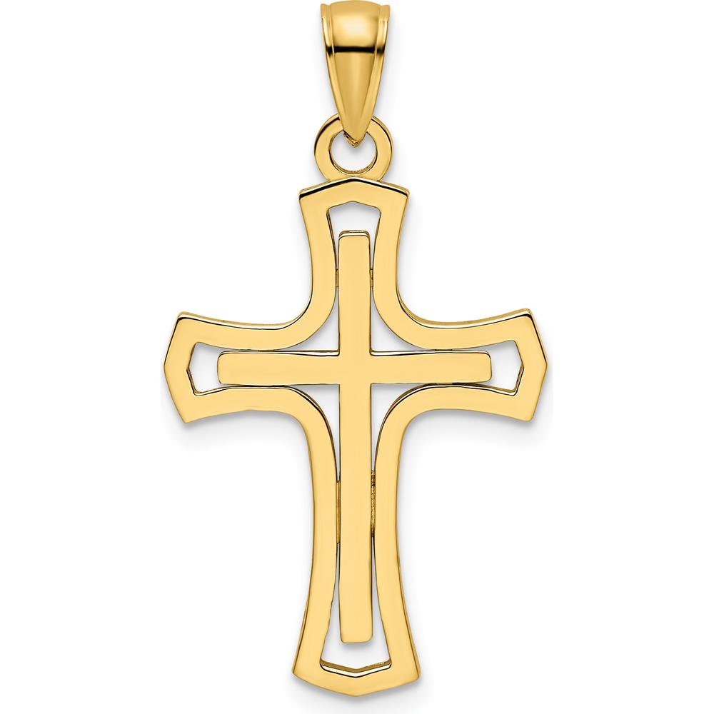14K Yellow Gold Polished Fancy Double Cross Pendant - 34mm in Length by Oro Pregiato