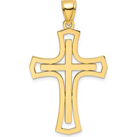 14K Yellow Gold Polished Fancy Double Cross Pendant - 45mm Length by Oro Pregiato