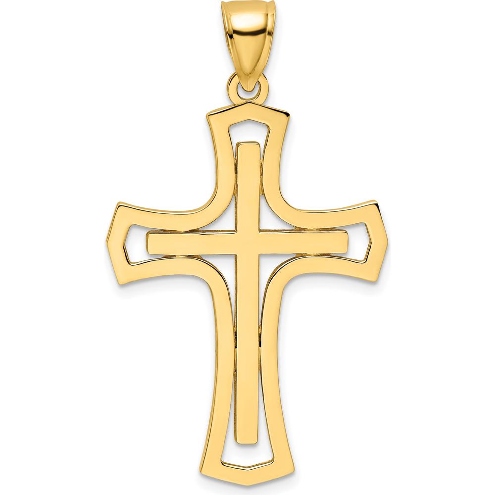14K Yellow Gold Polished Fancy Double Cross Pendant - 45mm Length by Oro Pregiato