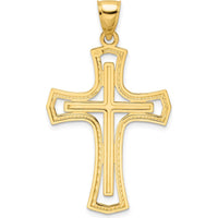 14K Yellow Gold Polished Fancy Double Cross Pendant - 45mm Length by Oro Pregiato