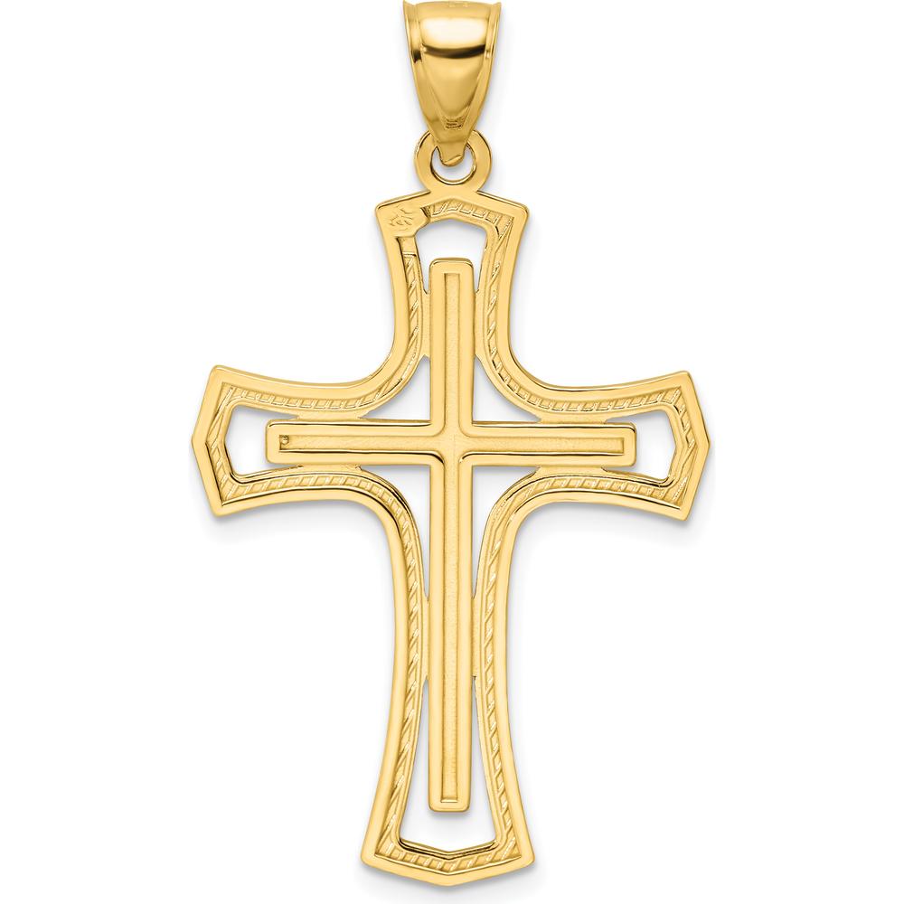 14K Yellow Gold Polished Fancy Double Cross Pendant - 45mm Length by Oro Pregiato