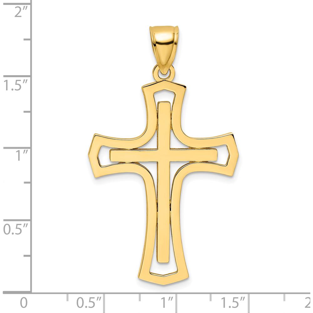 14K Yellow Gold Polished Fancy Double Cross Pendant - 45mm Length by Oro Pregiato
