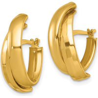 14K Yellow Gold Polished Fancy Double J-Hoop Earrings - 21.3mm Length, 8mm Width by 0
