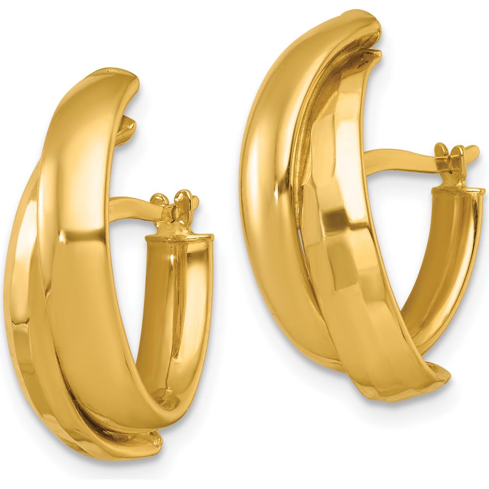 14K Yellow Gold Polished Fancy Double J-Hoop Earrings - 21.3mm Length, 8mm Width by 0