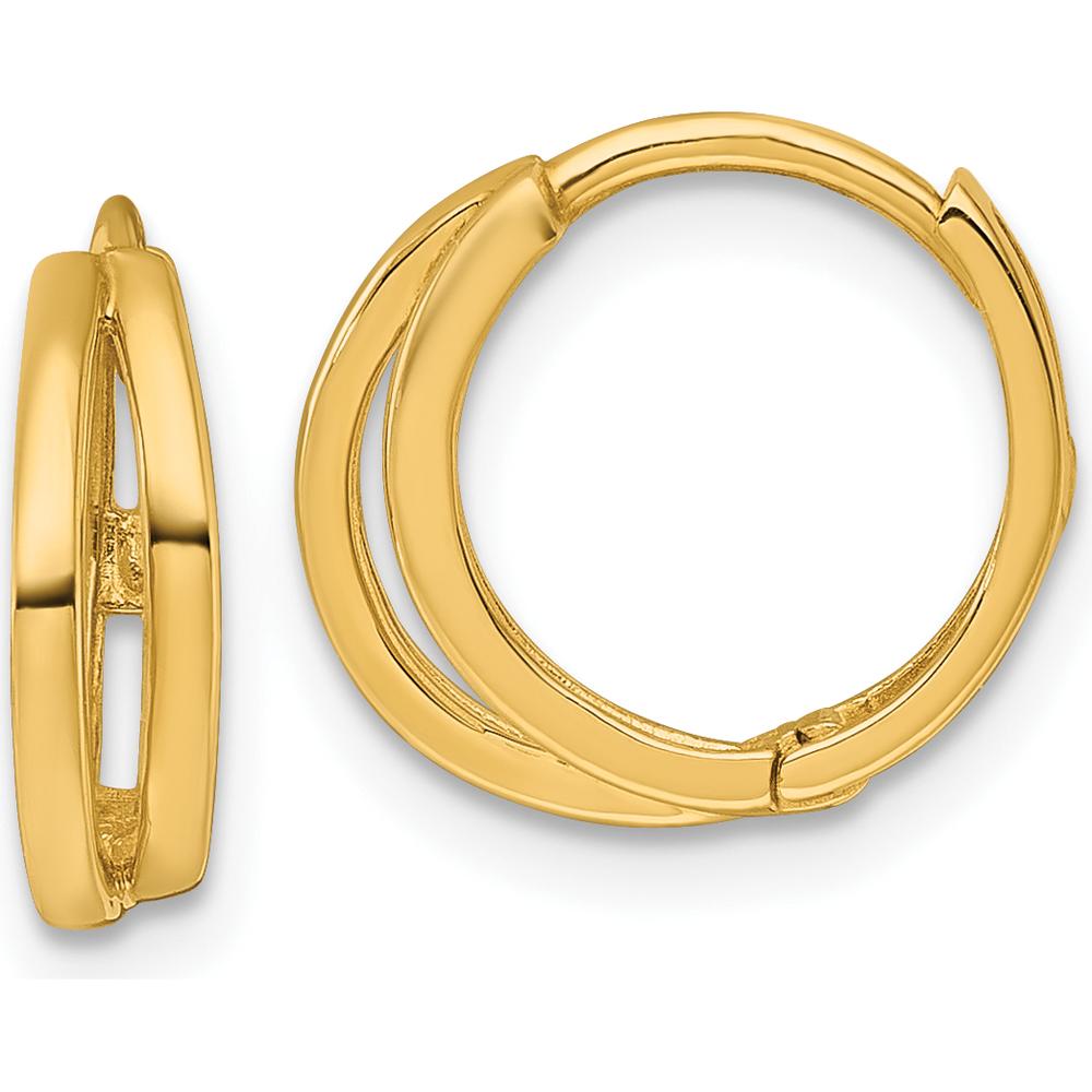 14K Yellow Gold Polished Fancy Double Round Hinged Hoop Earrings - 12.6mm Length by 0