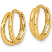 14K Yellow Gold Polished Fancy Double Round Hinged Hoop Earrings - 12.6mm Length by 0