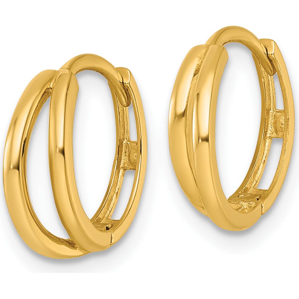 14K Yellow Gold Polished Fancy Double Round Hinged Hoop Earrings - 12.6mm Length by 0