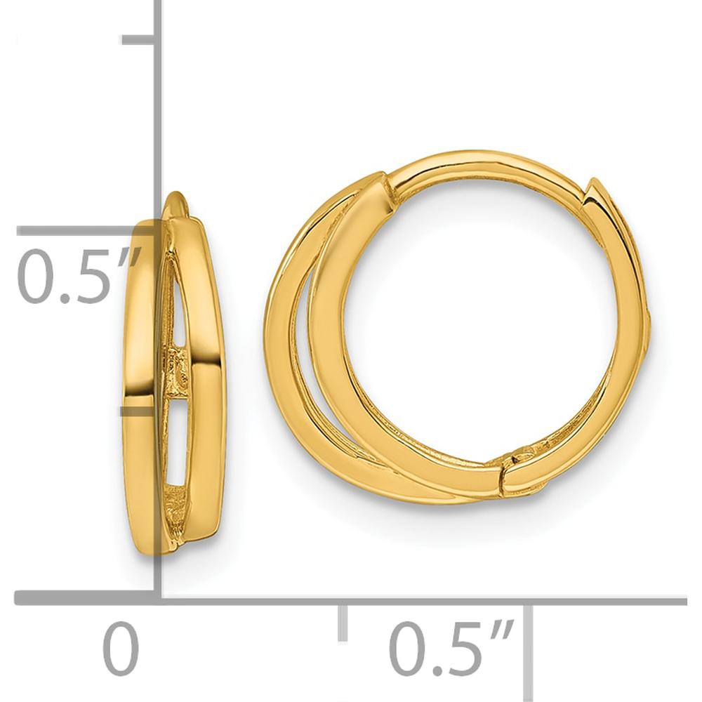 14K Yellow Gold Polished Fancy Double Round Hinged Hoop Earrings - 12.6mm Length by 0