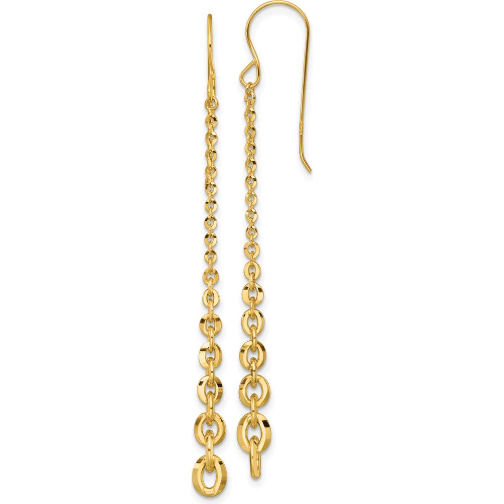 14K Yellow Gold Polished Fancy Graduated Cable Chain Link Dangle Earrings - 65mm Length by 0