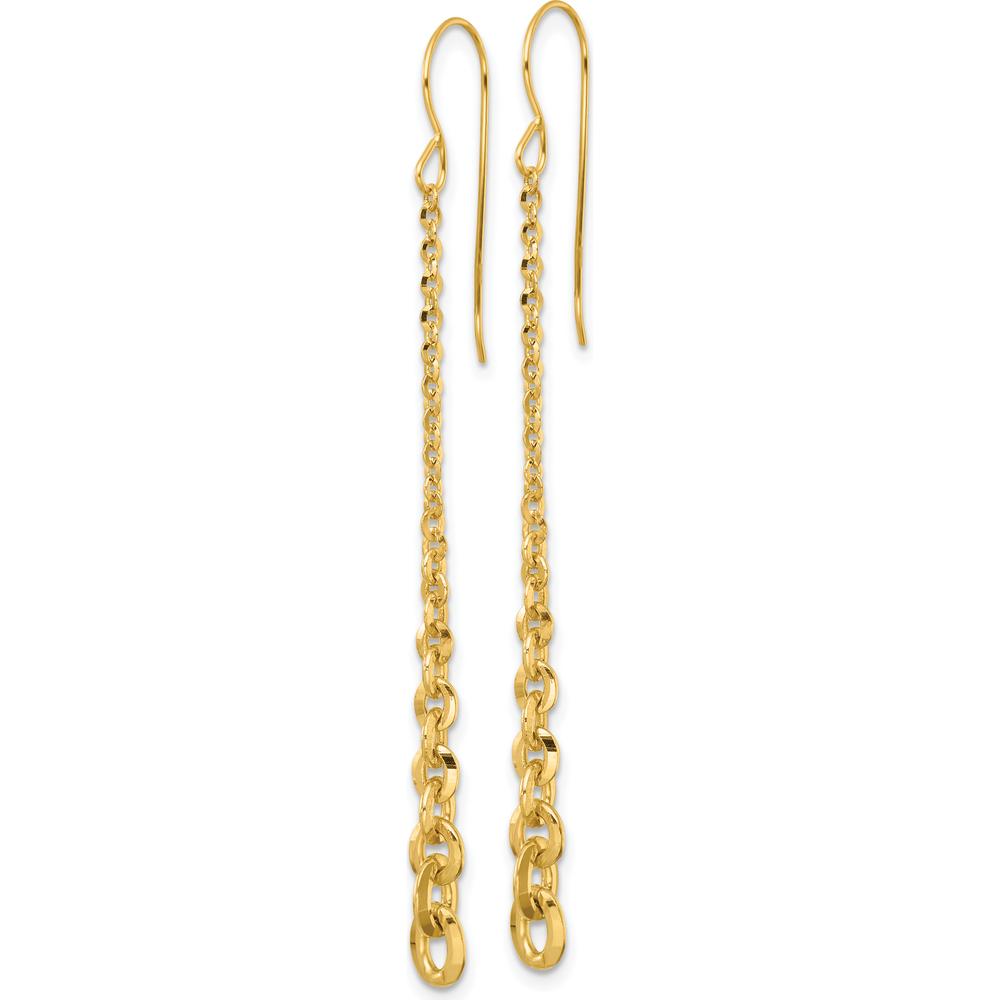 14K Yellow Gold Polished Fancy Graduated Cable Chain Link Dangle Earrings - 65mm Length by 0
