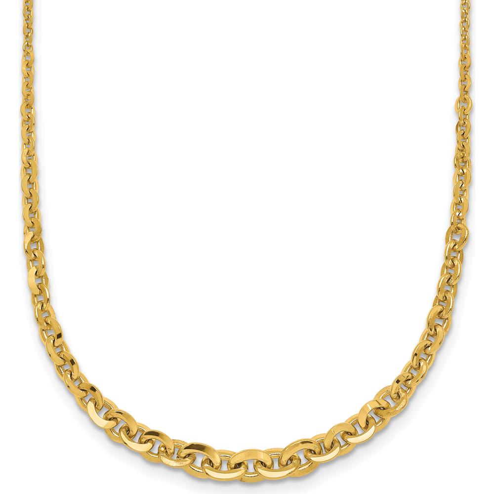 14K Yellow Gold Polished Fancy Graduated Cable Link Necklace - 18" Length by 0