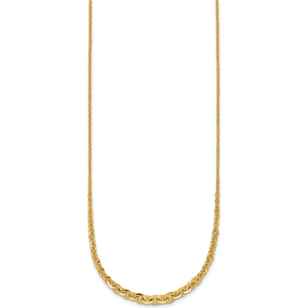 14K Yellow Gold Polished Fancy Graduated Cable Link Necklace - 18" Length by 0