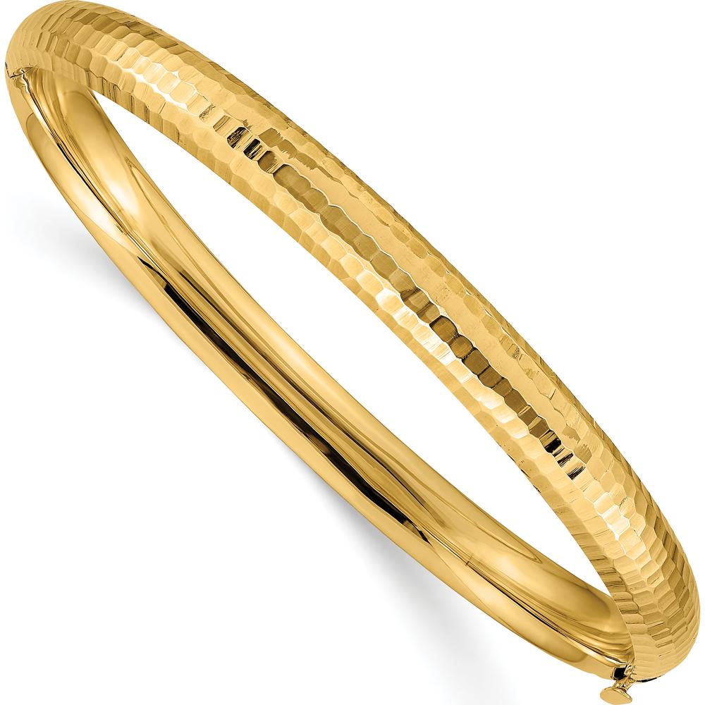 14K Yellow Gold Polished Fancy Hammered Oval Bangle Bracelet - 6.50mm Width by Oro Pregiato