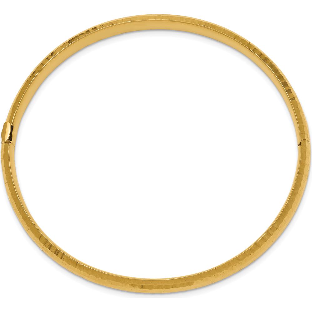 14K Yellow Gold Polished Fancy Hammered Oval Bangle Bracelet - 6.50mm Width by Oro Pregiato