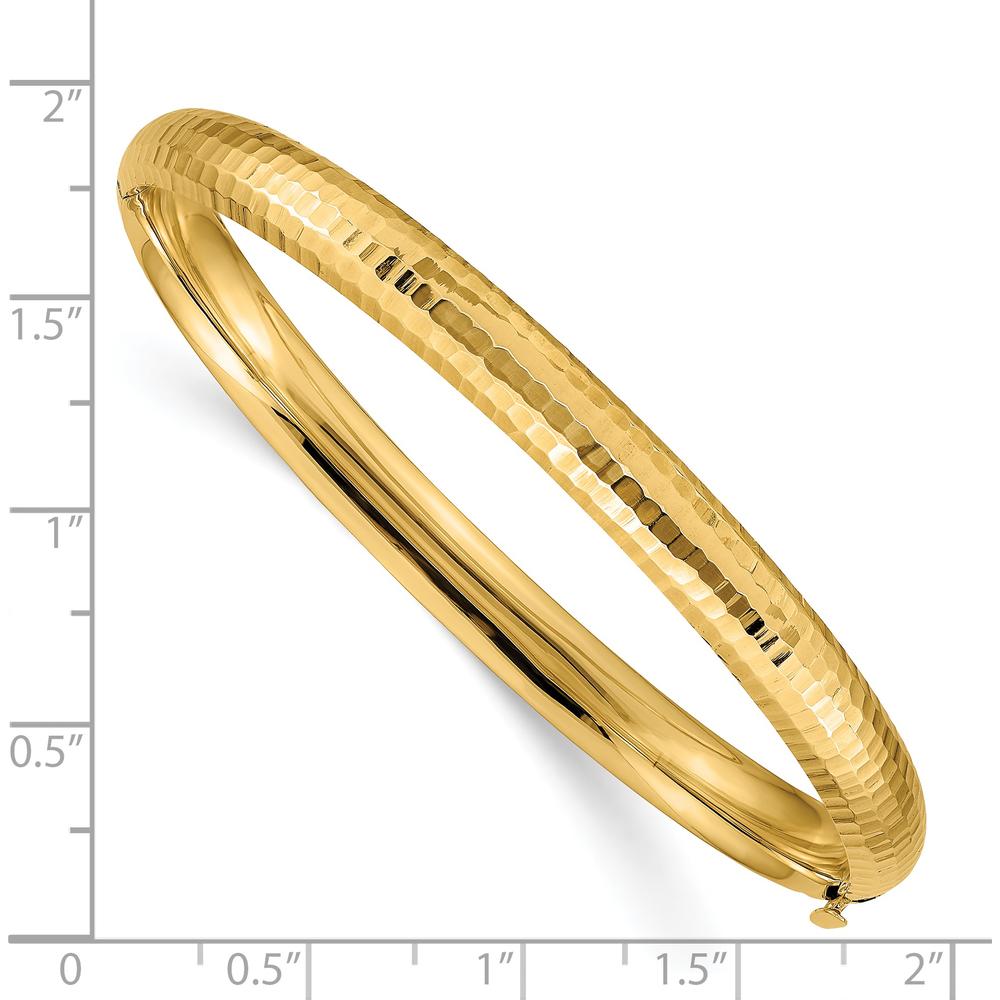 14K Yellow Gold Polished Fancy Hammered Oval Bangle Bracelet - 6.50mm Width by Oro Pregiato