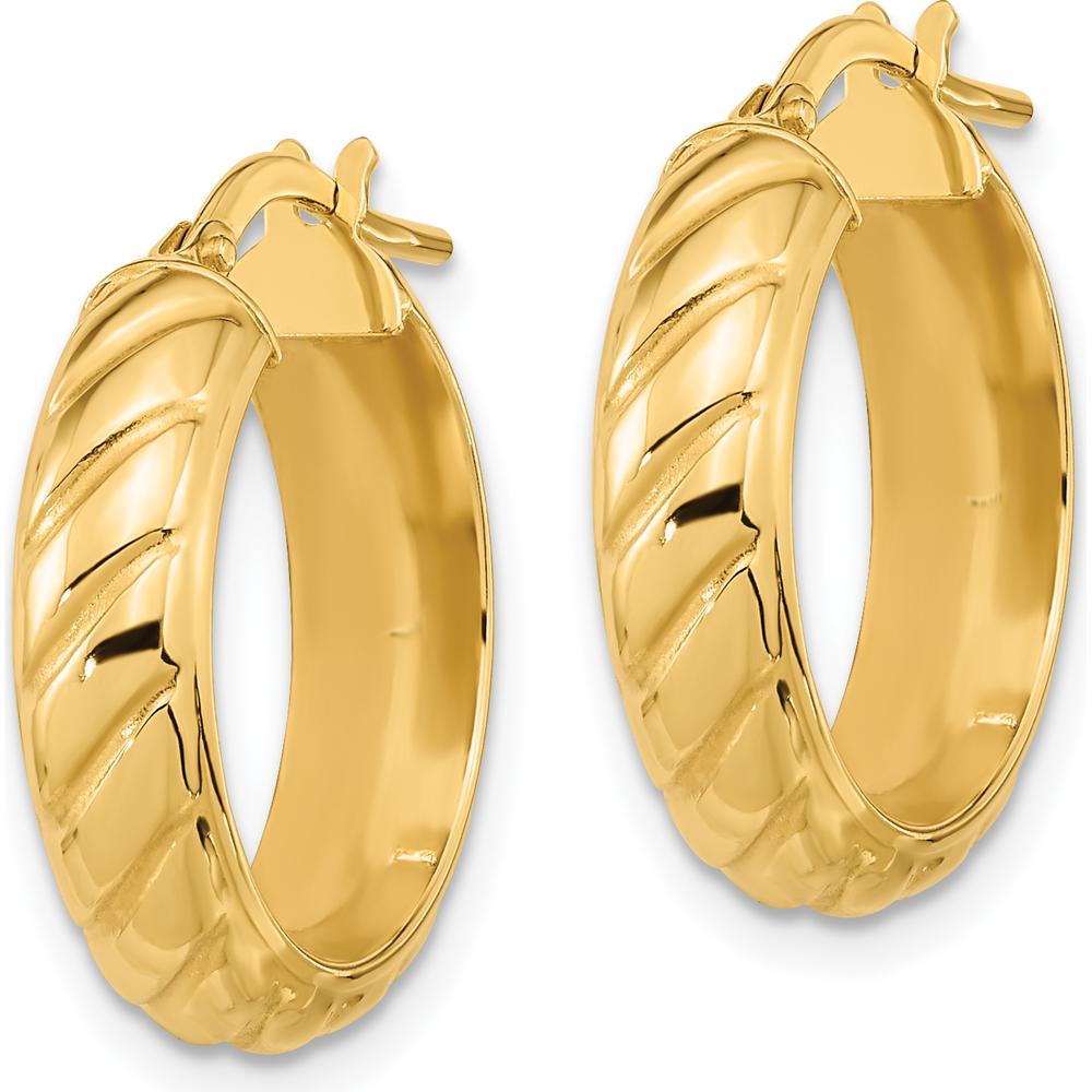 14K Yellow Gold Polished Fancy Hoop Earrings - 20.78mm Length by 0