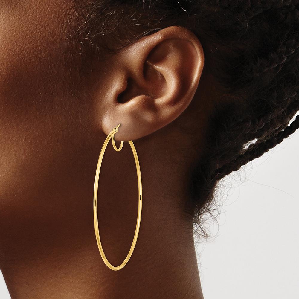 14K Yellow Gold Polished Fancy Hoop Earrings - 57.7mm Length, 54.3mm Width by 0