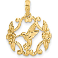14K Yellow Gold Polished Fancy Hummingbird Pendant Charm - Nature-Inspired Design by Oro Pregiato