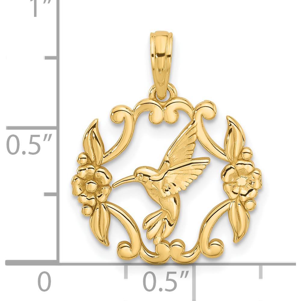 14K Yellow Gold Polished Fancy Hummingbird Pendant Charm - Nature-Inspired Design by Oro Pregiato