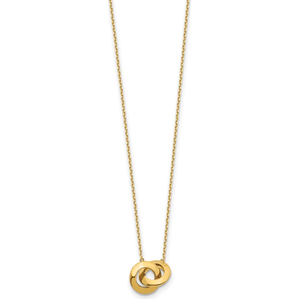 14K Yellow Gold Polished Fancy Interlocking Circles Pendant Necklace with 1" Extender by 0