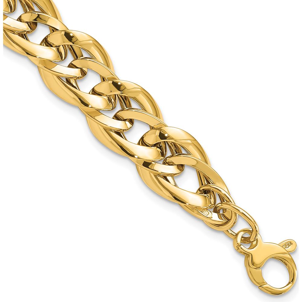 14K Yellow Gold Polished Fancy Link 7.5" Bracelet - 11.4mm Width by 0