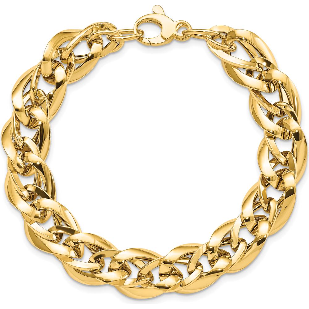 14K Yellow Gold Polished Fancy Link 7.5" Bracelet - 11.4mm Width by 0