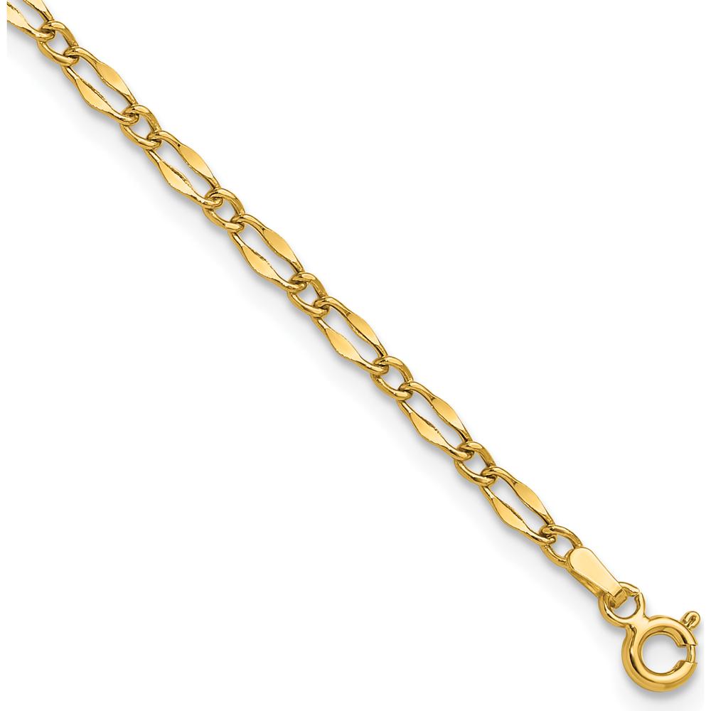14K Yellow Gold Polished Fancy Link Anklet with Adjustable 1" Extender - 10" Total Length