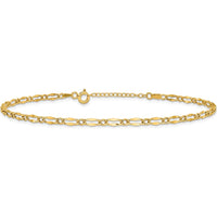 14K Yellow Gold Polished Fancy Link Anklet with Adjustable 1" Extender - 10" Total Length